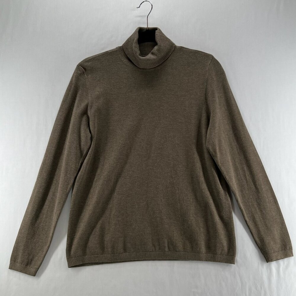 Chico's Turtleneck Sweater Womens 1 US M Long Sleeves Pullover Ribbed Trim Brown